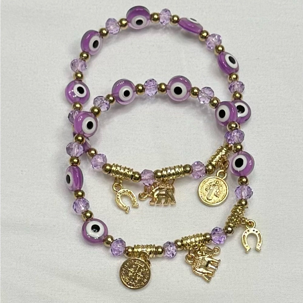 Good luck charm evil eye bracelets purple #1